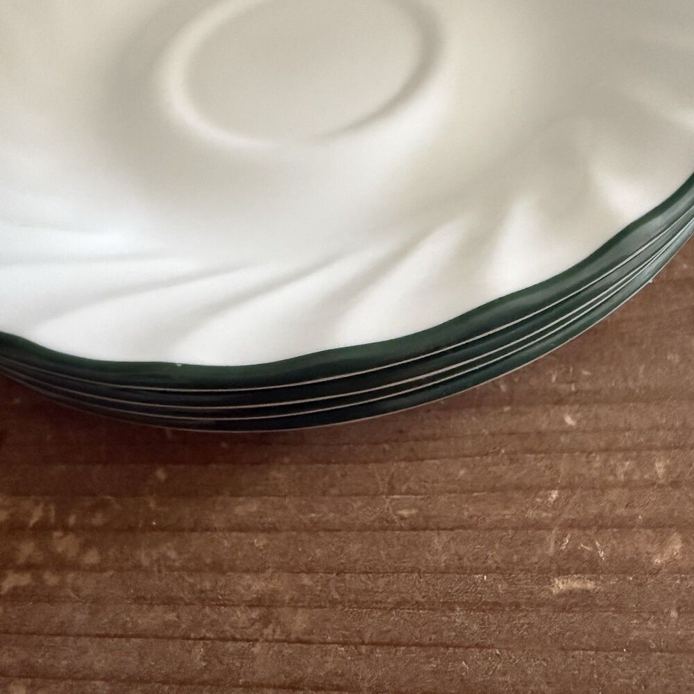 Vintage Set Of 4 Callaway Ivy Green Trim White Swirl Saucers Corelle By Corning